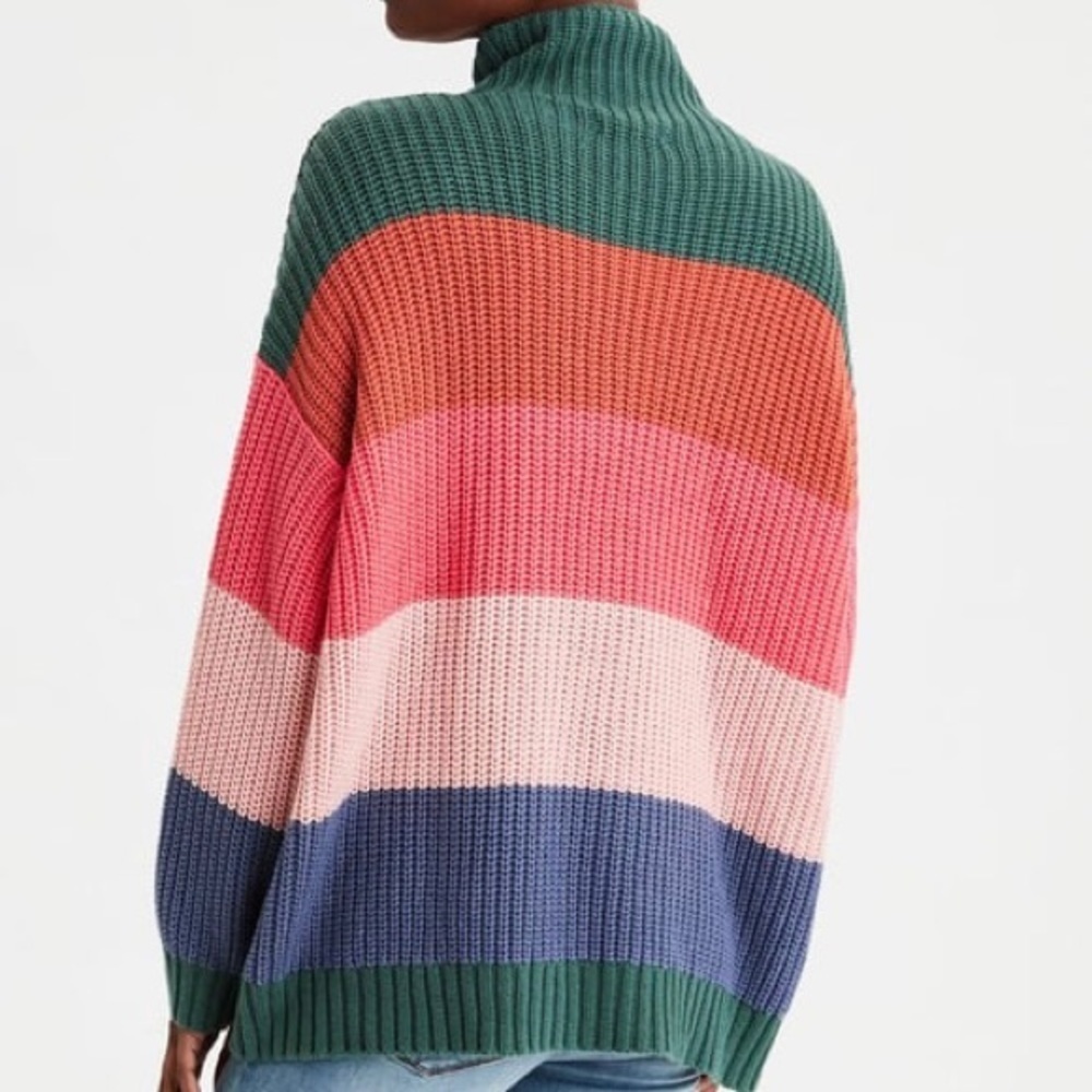 American Eagle Oversized Multicolor Striped Mock Neck Knit Sweater Size XS - Picture 8 of 12